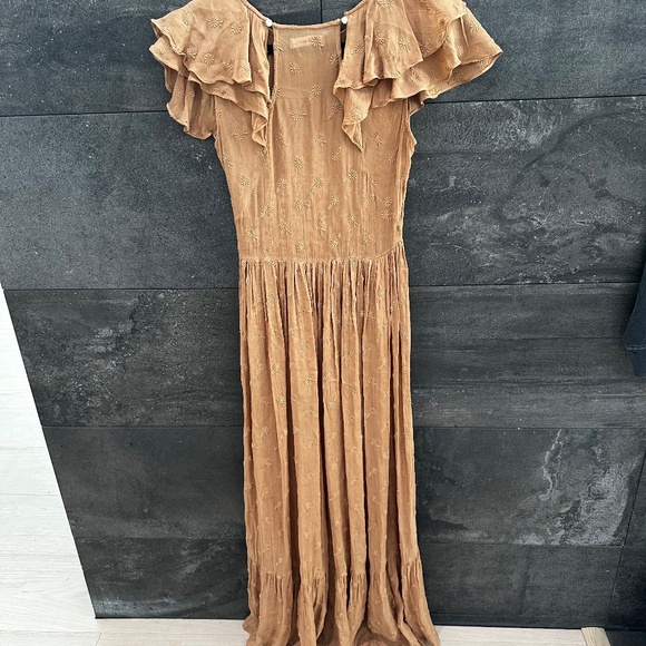 Doen Flora Embroidered Ruffle Maxi Dress Adobe Size XS - Picture 10 of 15